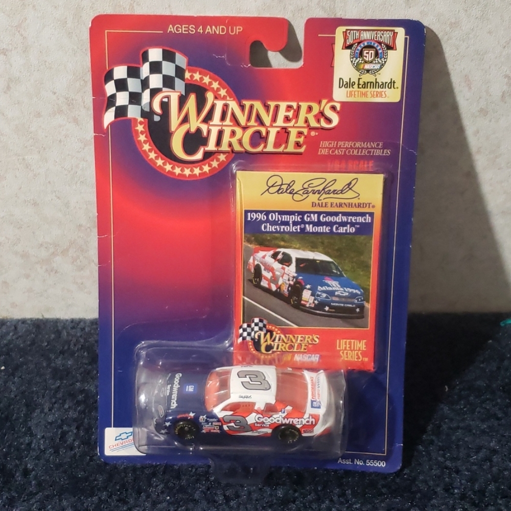 1996 Dale Earnhardt card and 1:64 car